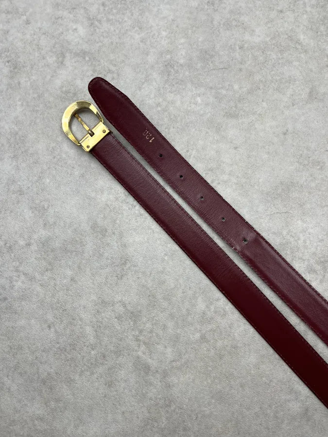 2000s Cartier Bordeaux Leather Golden Logo Buckle Belt GJksLMe 3