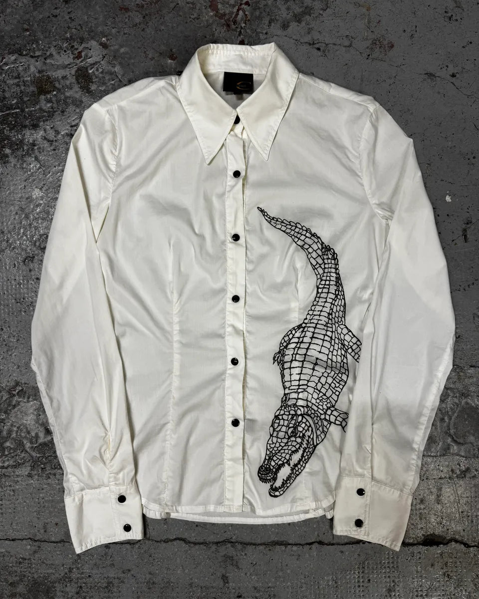 2000s Cavalli 3D Crocodile White Shirt CISdJoD 2