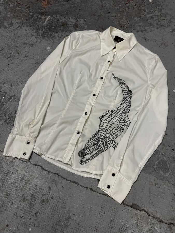 2000s Cavalli 3D Crocodile White Shirt CISdJoD 3