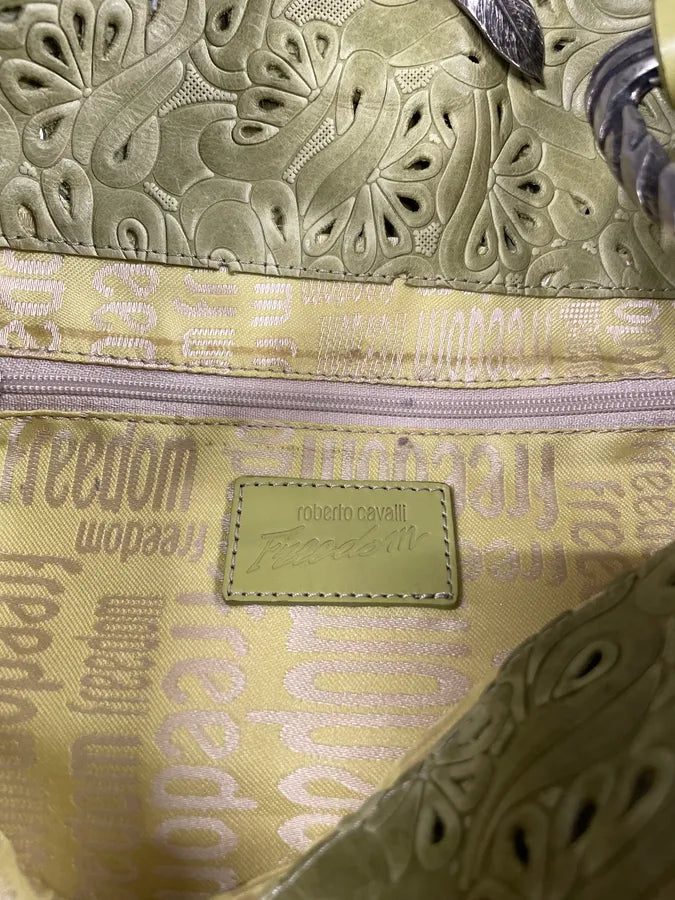 2000s Cavalli Abstract Embossed Floral Leather Yellow Handle Bag hSHrgbX 7