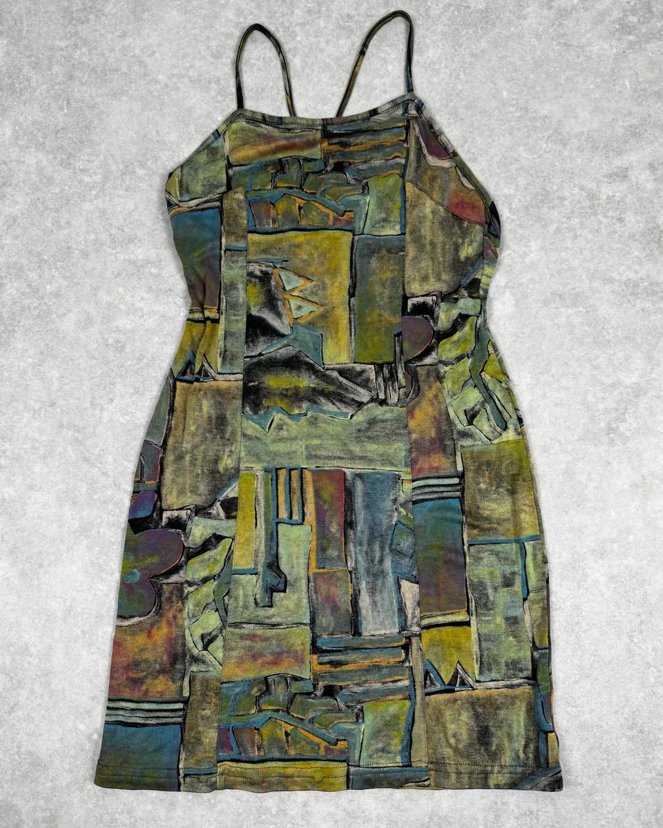 2000s Cavalli Abstract Green Books Midi Dress QLKawrr 0