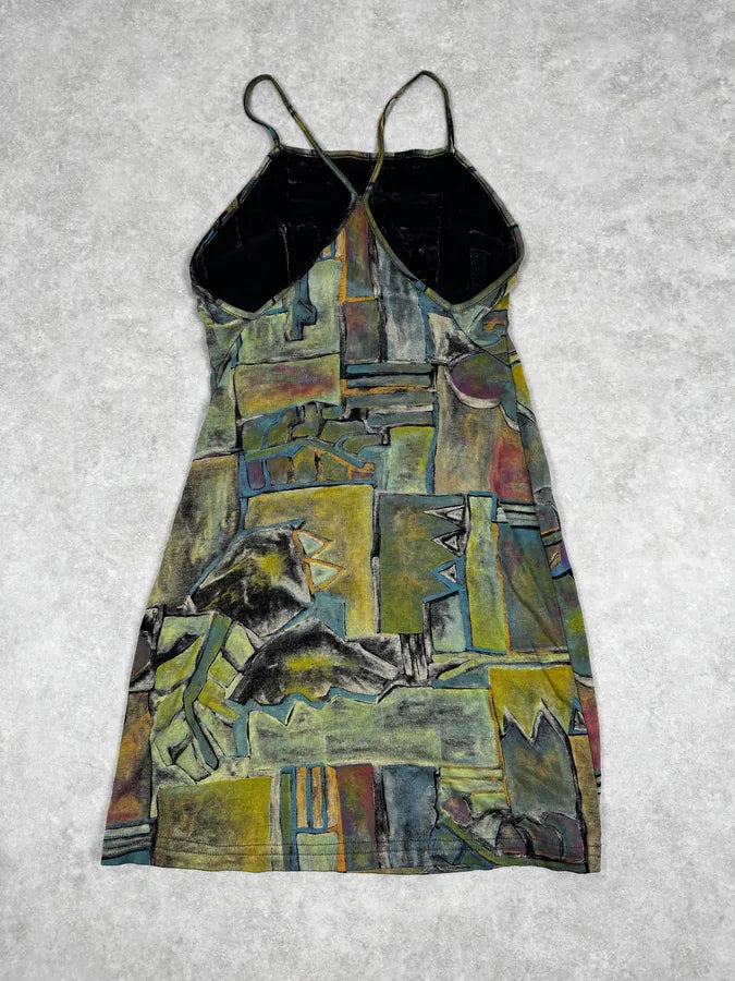 2000s Cavalli Abstract Green Books Midi Dress QLKawrr 4