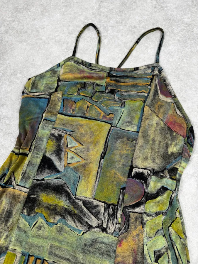 2000s Cavalli Abstract Green Books Midi Dress QLKawrr 5