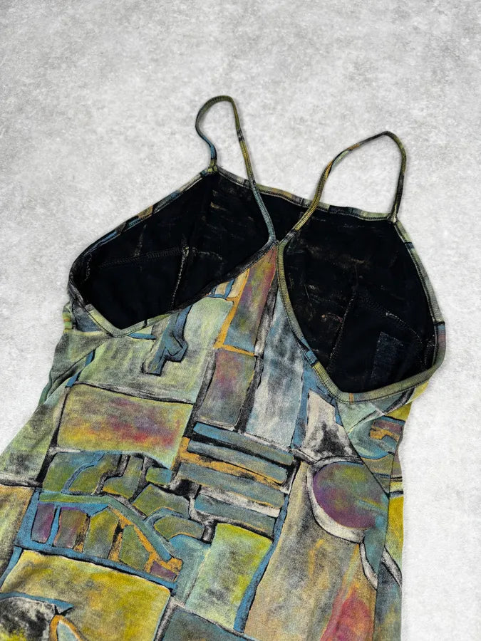 2000s Cavalli Abstract Green Books Midi Dress QLKawrr 6