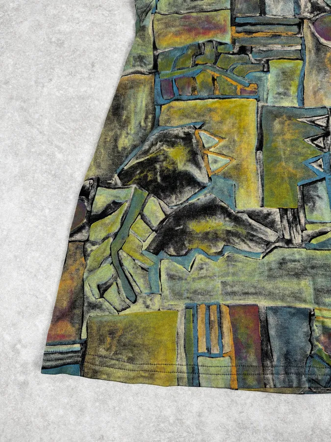 2000s Cavalli Abstract Green Books Midi Dress QLKawrr 7