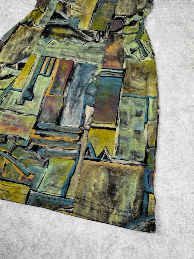 2000s Cavalli Abstract Green Books Midi Dress QLKawrr 8