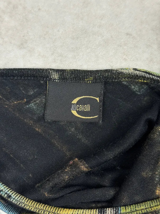 2000s Cavalli Abstract Green Books Midi Dress QLKawrr 9