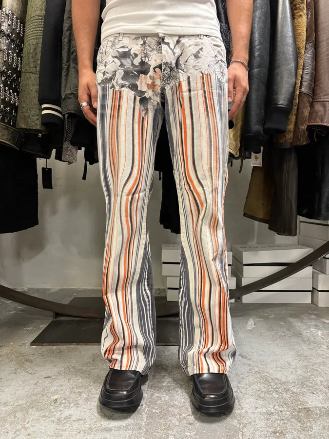 2000s Cavalli Abstract Orange White Flowers Pants (M) boVlhkp 0