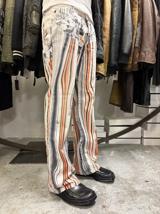 2000s Cavalli Abstract Orange White Flowers Pants (M) boVlhkp 2