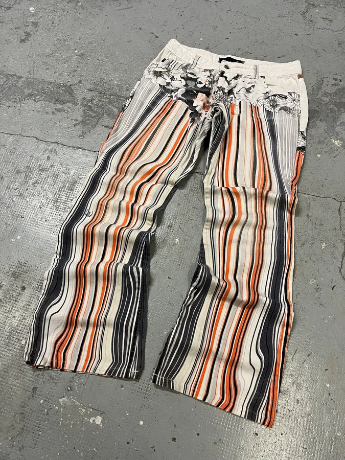 2000s Cavalli Abstract Orange White Flowers Pants (M) boVlhkp 4
