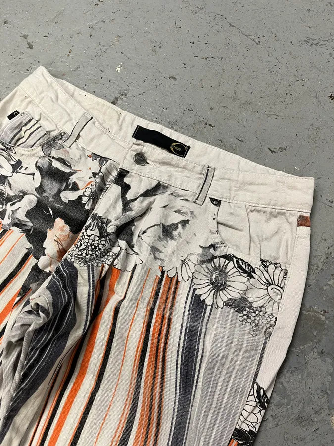 2000s Cavalli Abstract Orange White Flowers Pants (M) boVlhkp 5