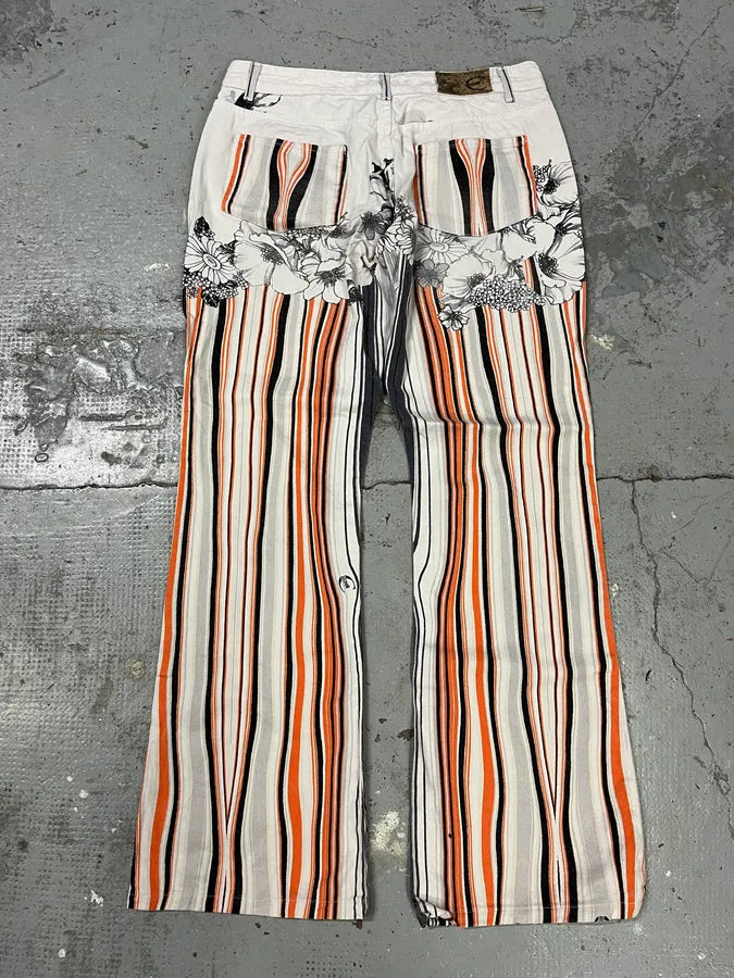2000s Cavalli Abstract Orange White Flowers Pants (M) boVlhkp 7
