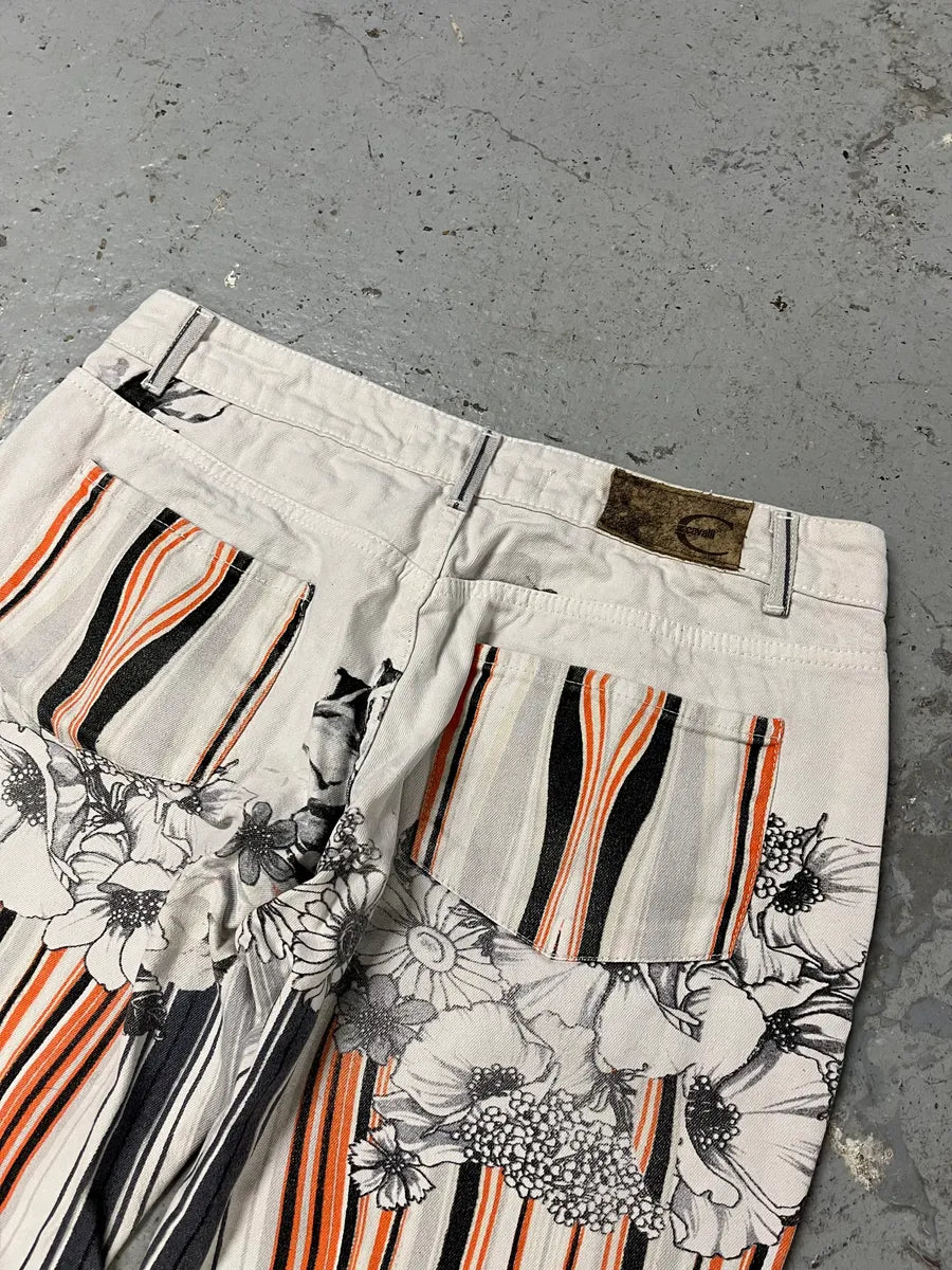 2000s Cavalli Abstract Orange White Flowers Pants (M) boVlhkp 8