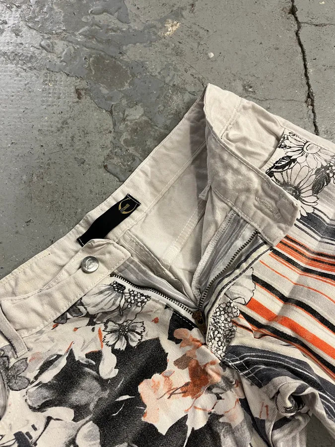 2000s Cavalli Abstract Orange White Flowers Pants (M) boVlhkp 9