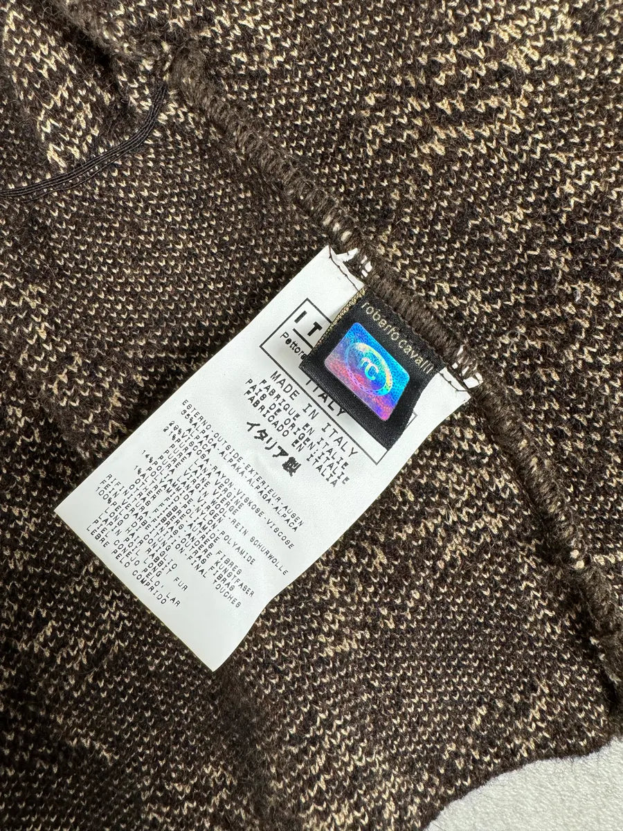 2000s Cavalli Alpaca Fur Collar Brown Cardigan Sweater yAzFryc 10