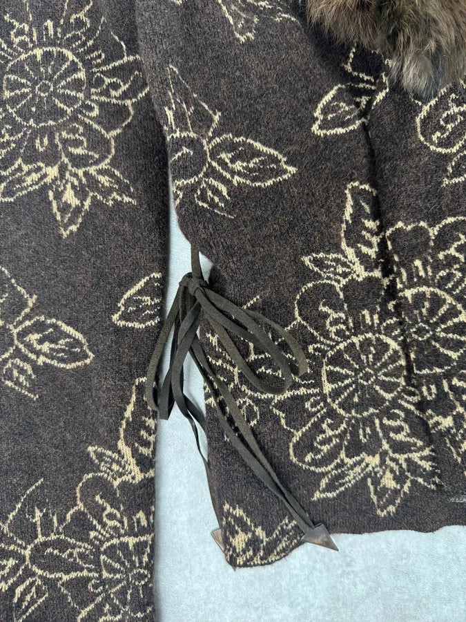 2000s Cavalli Alpaca Fur Collar Brown Cardigan Sweater yAzFryc 7