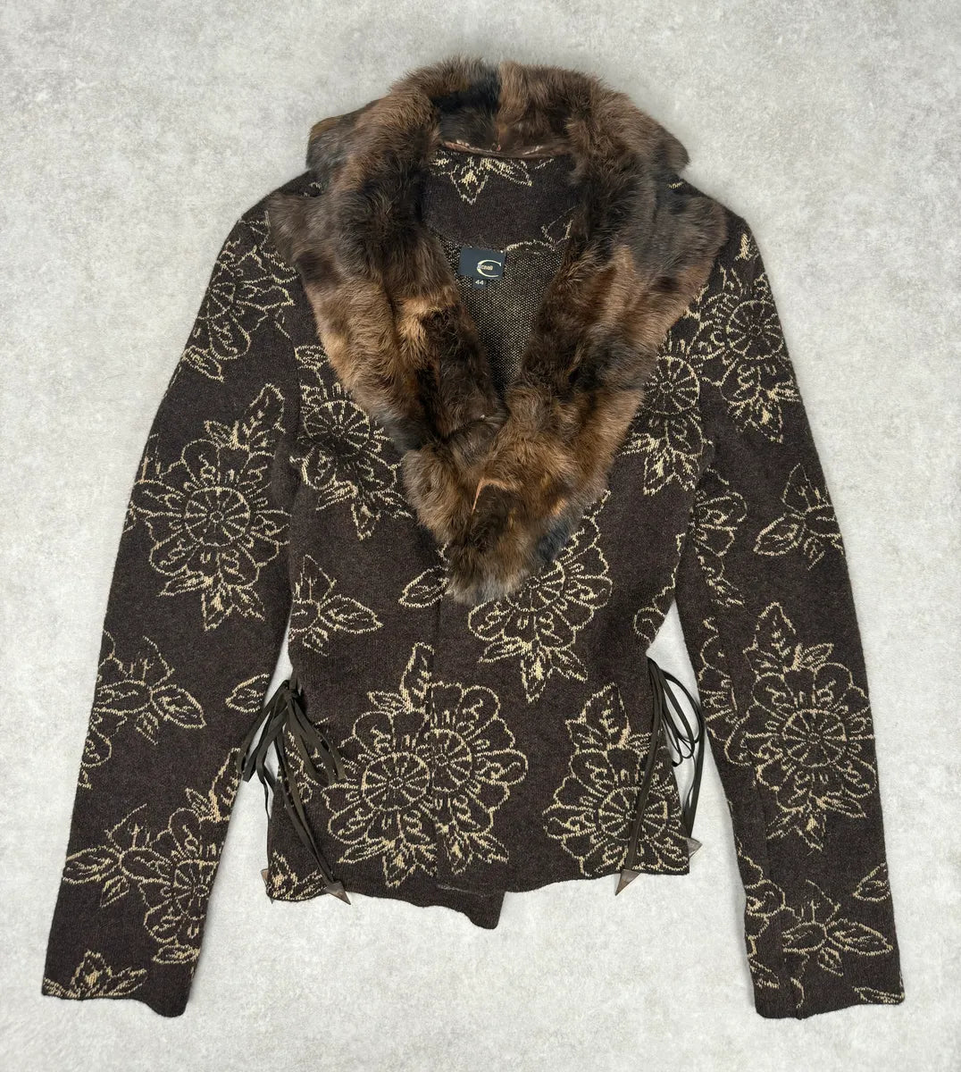2000s Cavalli Alpaca Fur Collar Brown Cardigan Sweater yAzFryc 2