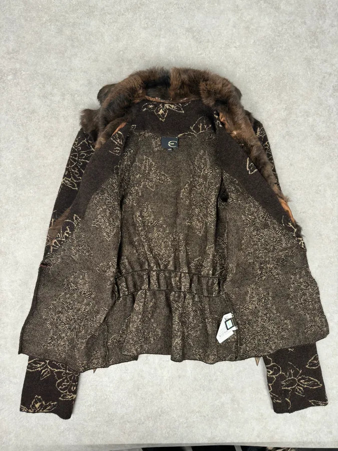 2000s Cavalli Alpaca Fur Collar Brown Cardigan Sweater yAzFryc 6