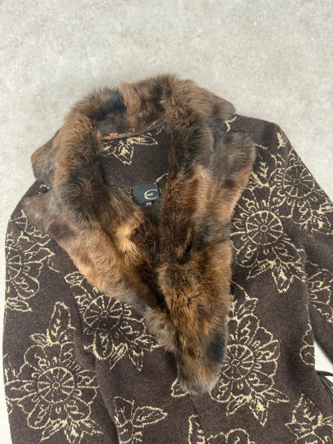 2000s Cavalli Alpaca Fur Collar Brown Cardigan Sweater yAzFryc 4
