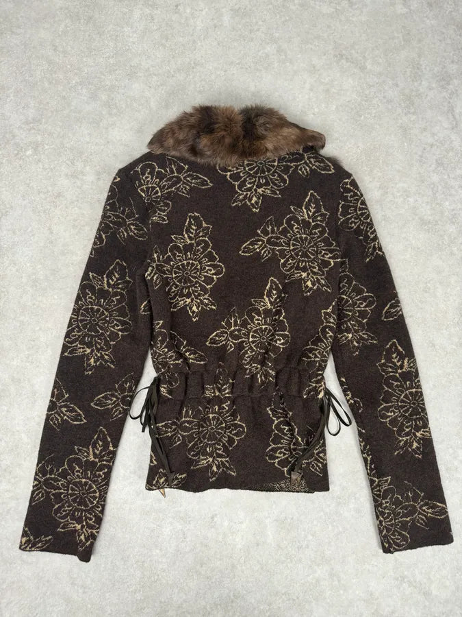 2000s Cavalli Alpaca Fur Collar Brown Cardigan Sweater yAzFryc 3