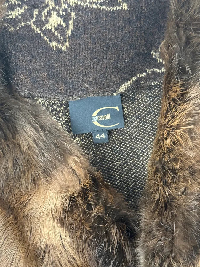 2000s Cavalli Alpaca Fur Collar Brown Cardigan Sweater yAzFryc 9