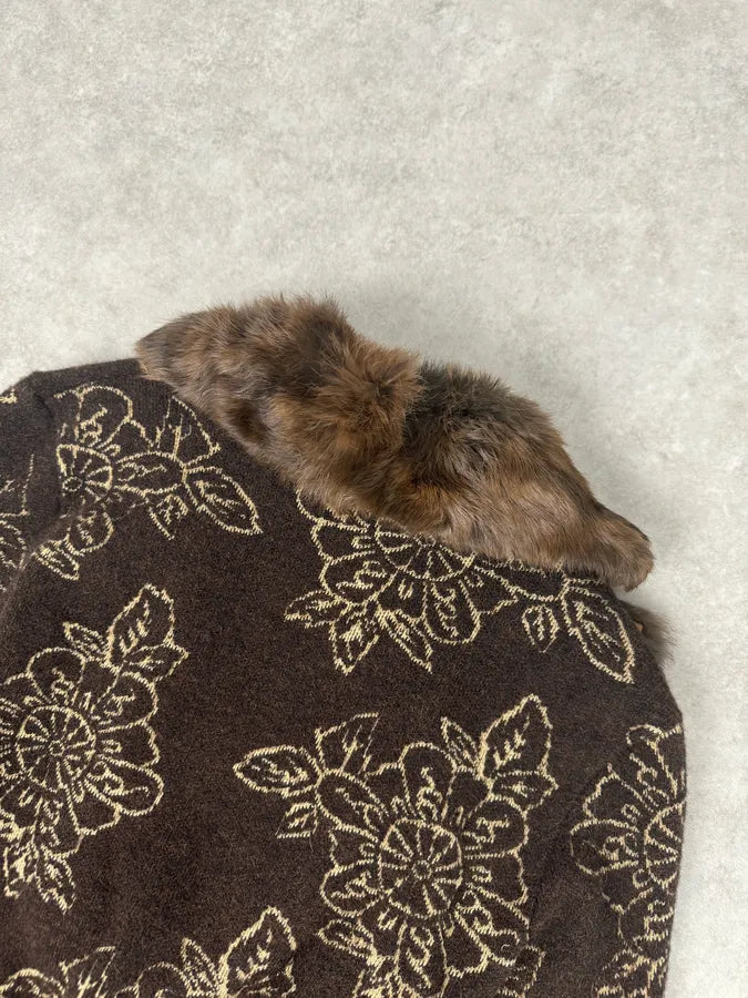 2000s Cavalli Alpaca Fur Collar Brown Cardigan Sweater yAzFryc 5