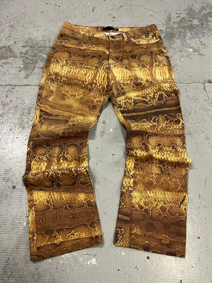 2000s Cavalli Anaconda Snake Effect Brown Pants fBLvtKS 0