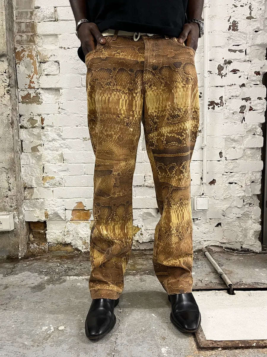 2000s Cavalli Anaconda Snake Effect Brown Pants fBLvtKS 1