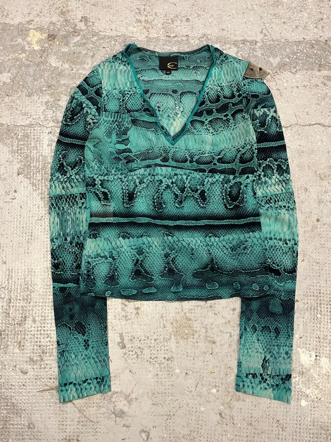 2000s Cavalli Anaconda Snake Green Longsleeves Top TkAoidT 0