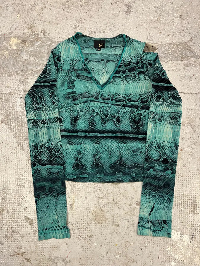 2000s Cavalli Anaconda Snake Green Longsleeves Top TkAoidT 1