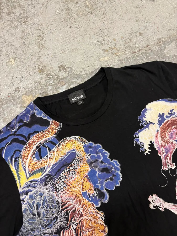 2000s Cavalli Ancient Monsters Black T-Shirt locvXuW 4