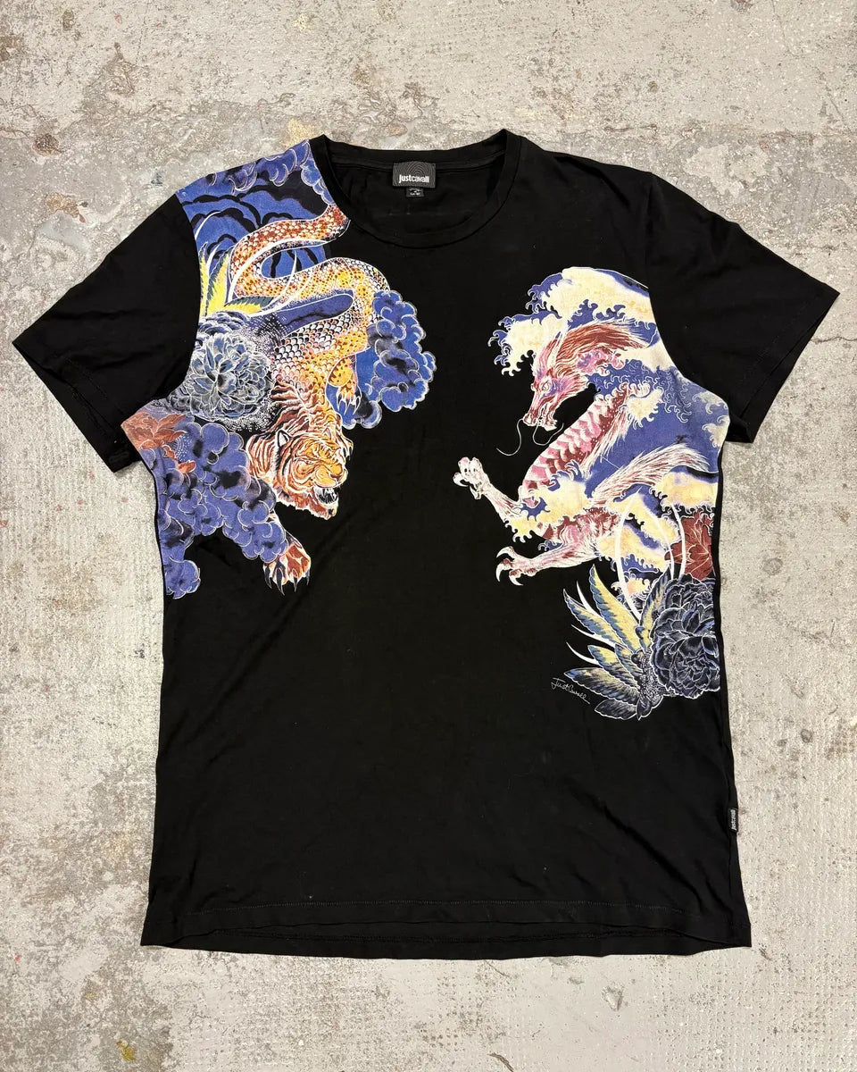 2000s Cavalli Ancient Monsters Black T-Shirt locvXuW 0