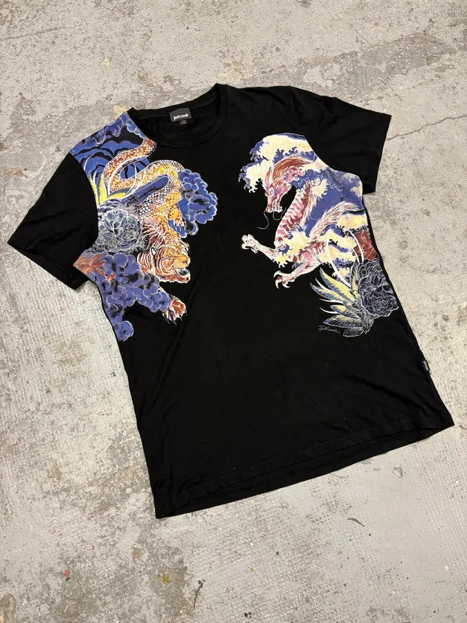 2000s Cavalli Ancient Monsters Black T-Shirt locvXuW 3