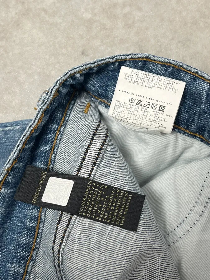 AW2007 Cavalli Angel Pirates Print Blue Denim Jeans yJLkwiE 11