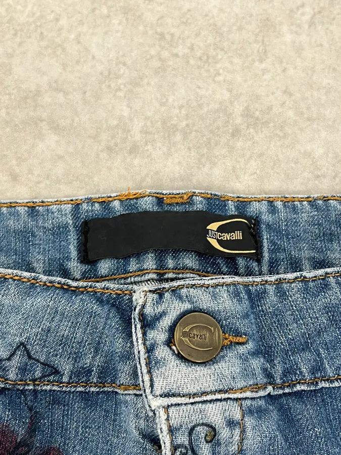 AW2007 Cavalli Angel Pirates Print Blue Denim Jeans yJLkwiE 10