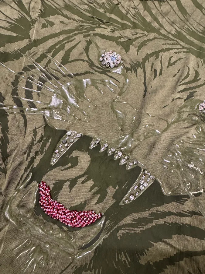 2000s Cavalli Angry Tiger Khaki Longsleeves (S) hnRuVvN 4