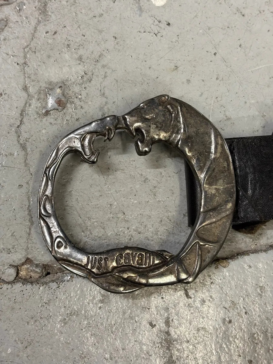 2000s Cavalli Animal Buckle Black Leather Belt MMactkS 8