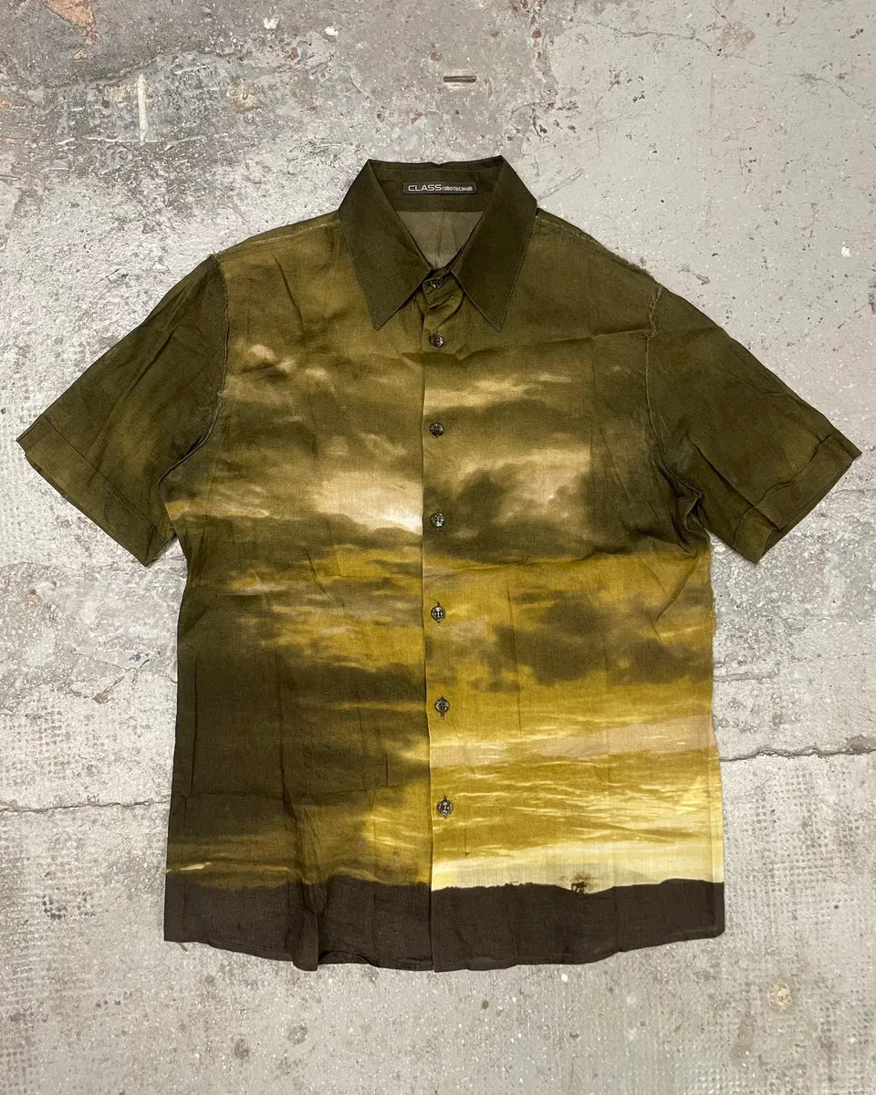 2000s Cavalli Apocalyptic Sunset Brown Faded Shirt (M) 0