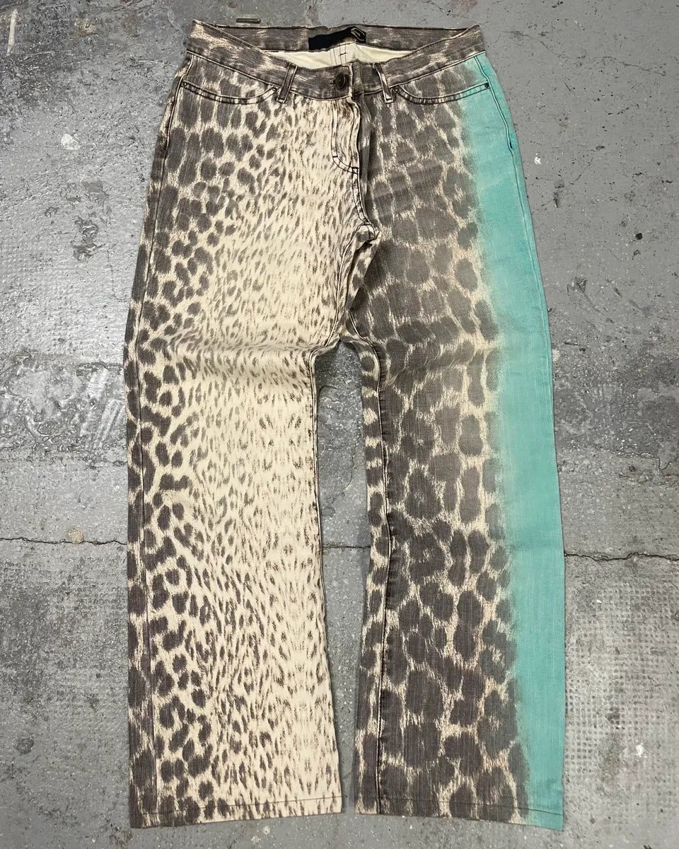 2000s Cavalli Aqua Leopard Print Savage Pants (S) 0