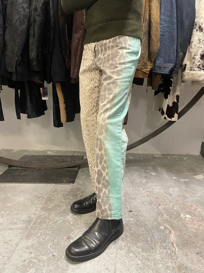 2000s Cavalli Aqua Leopard Print Savage Pants (S) 2