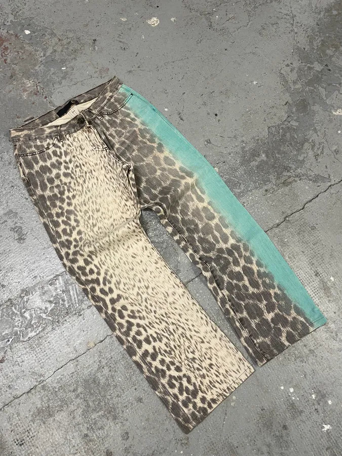 2000s Cavalli Aqua Leopard Print Savage Pants (S) 6