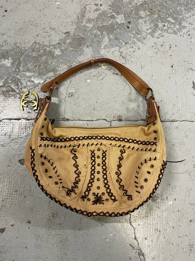 2000s Cavalli Artisal Embellished Beige Handle Bag (OS) aRtjYKo 0