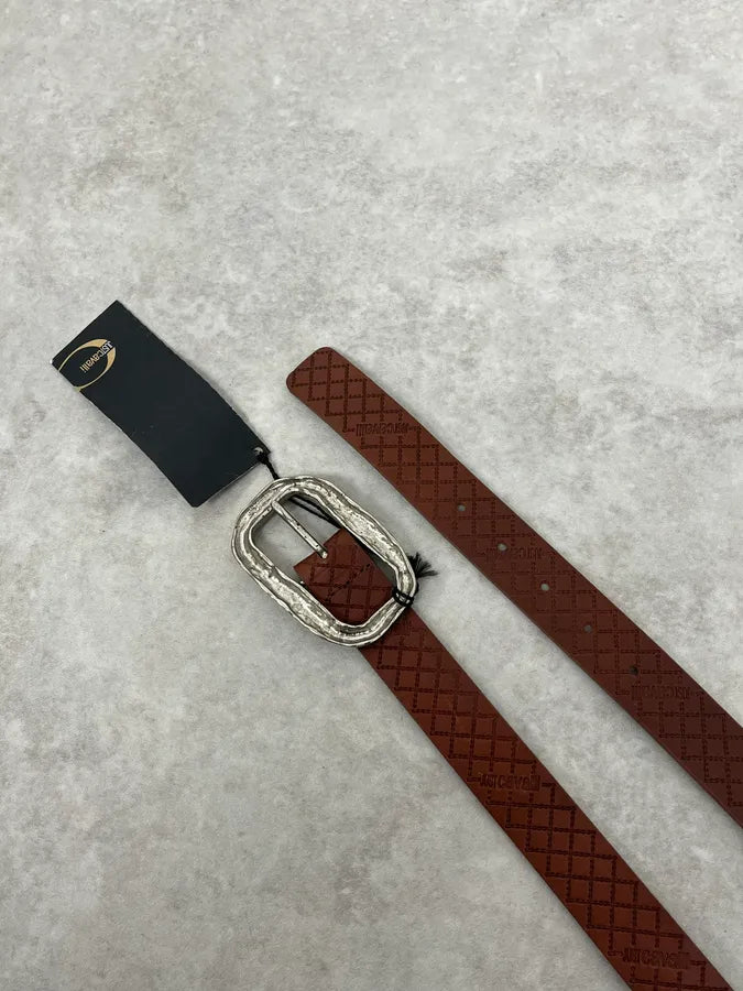 2000s Cavalli Artisanal Metal Buckle Brown Leather Belt wgUenKf 2