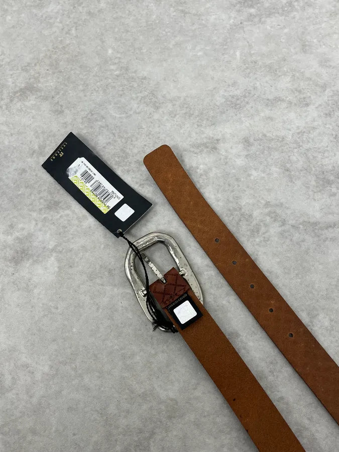 2000s Cavalli Artisanal Metal Buckle Brown Leather Belt wgUenKf 3