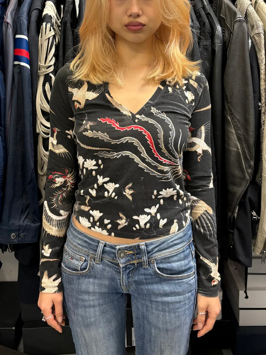 AW2003 Cavalli Asian Birds Black Longsleeves EqzsLBO 1