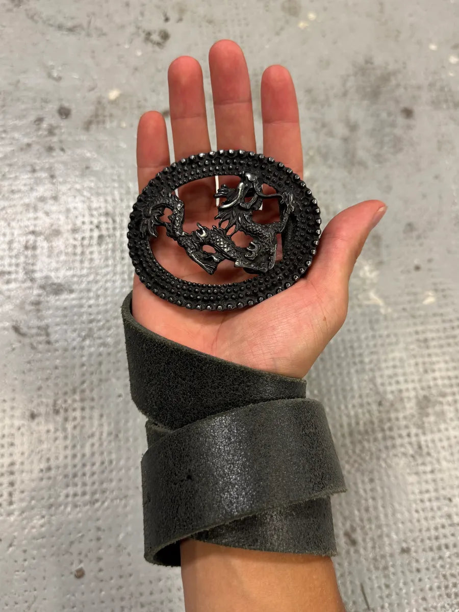 2000s Cavalli Asian Dragon Black Leather Belt sdAaxjG 1