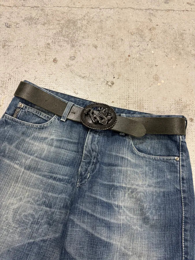 2000s Cavalli Asian Dragon Black Leather Belt sdAaxjG 0
