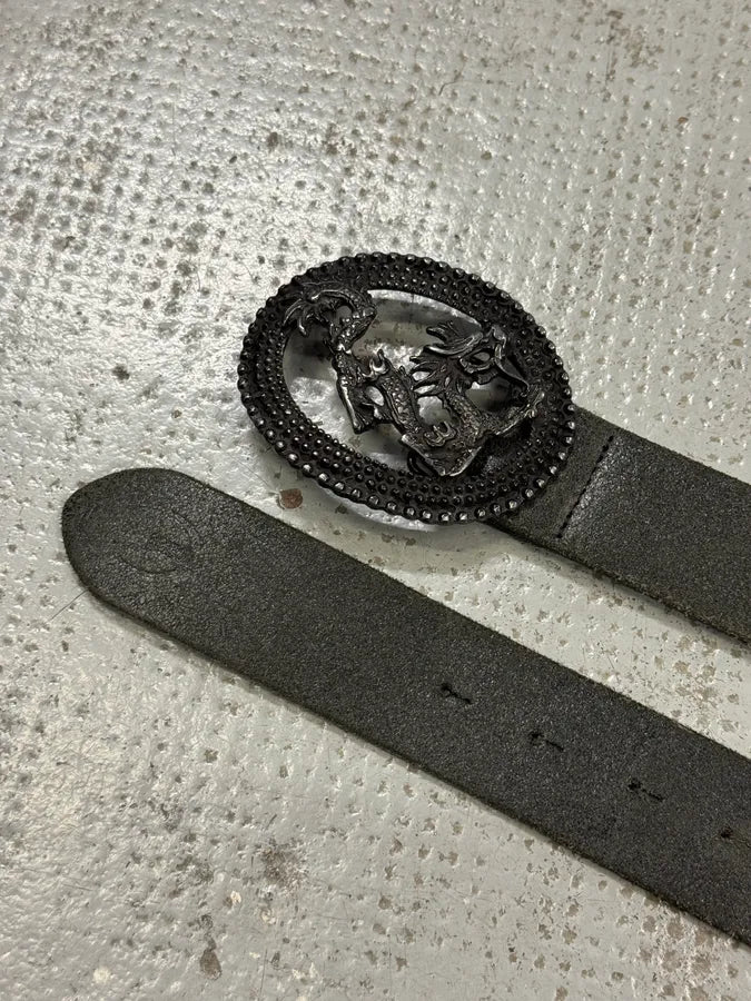 2000s Cavalli Asian Dragon Black Leather Belt sdAaxjG 3