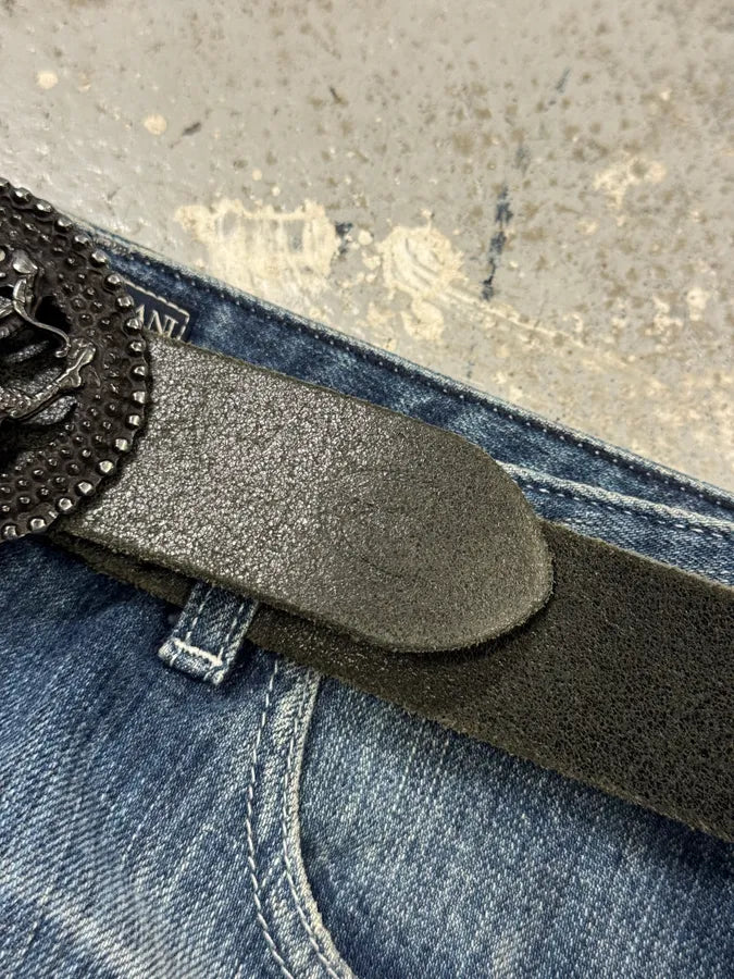 2000s Cavalli Asian Dragon Black Leather Belt sdAaxjG 4