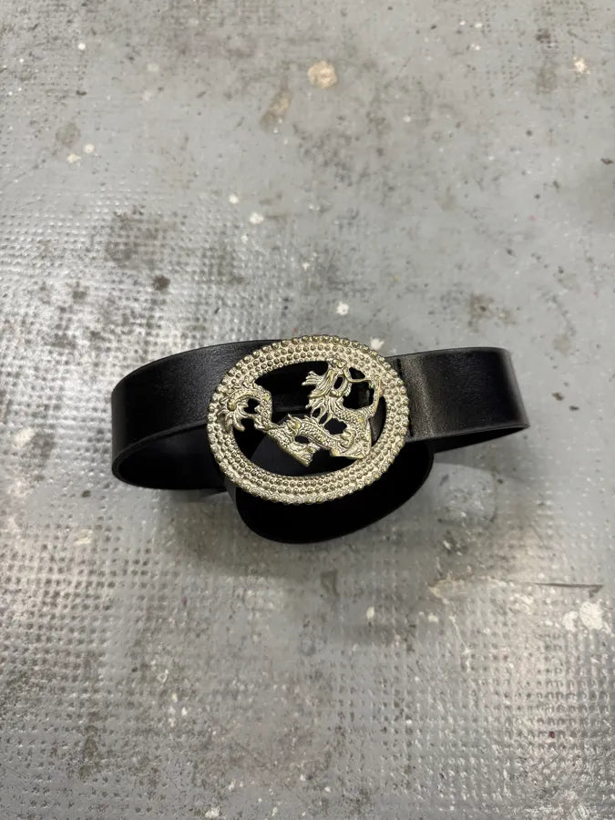 2000s Cavalli Asian Dragon Buckle Black Leather Belt AxwRxdF 2